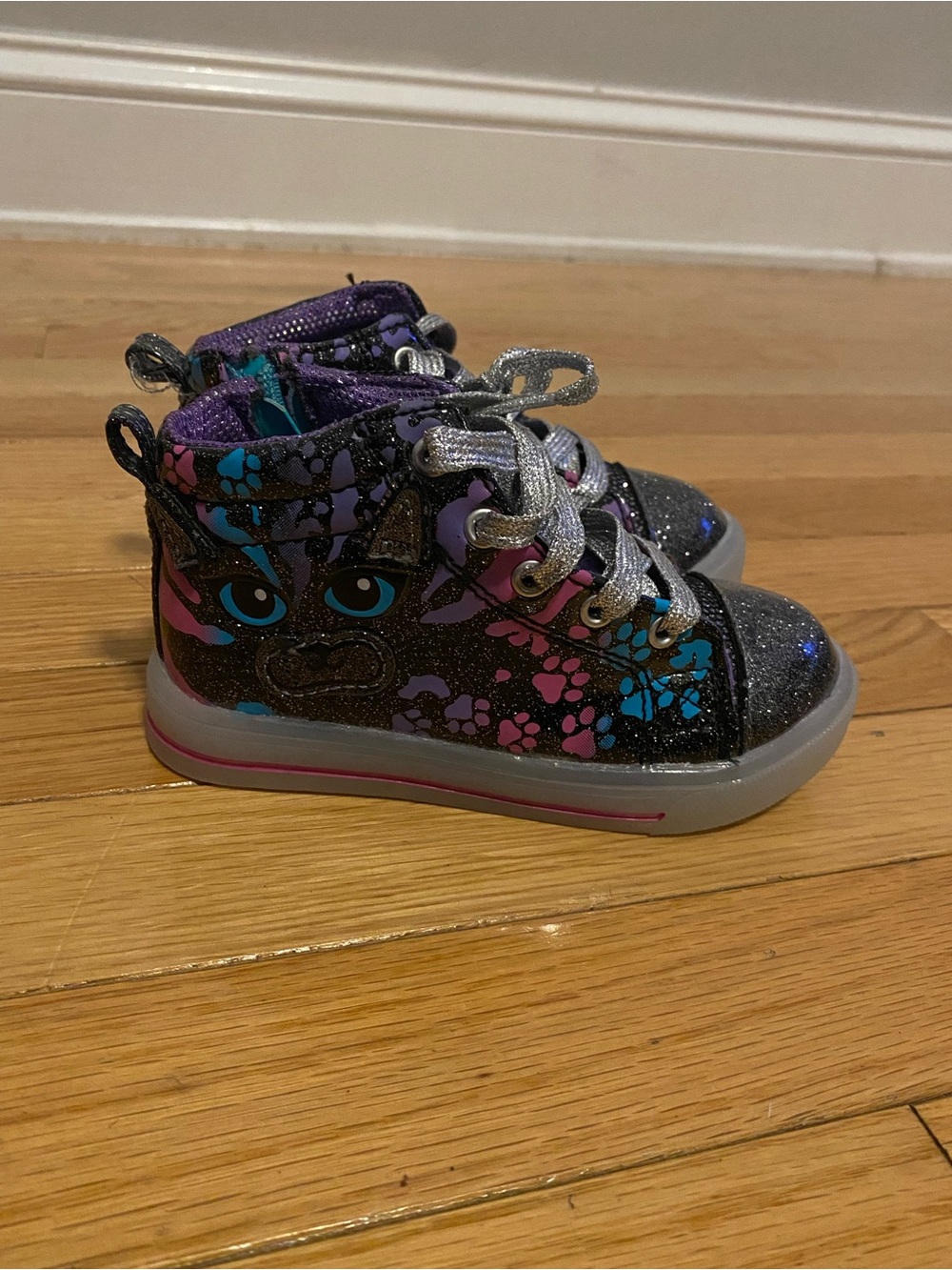 Athletic Works Glitter High-Top Sneakers in Black, Purple, Pink & Blue (LIGHT UP
